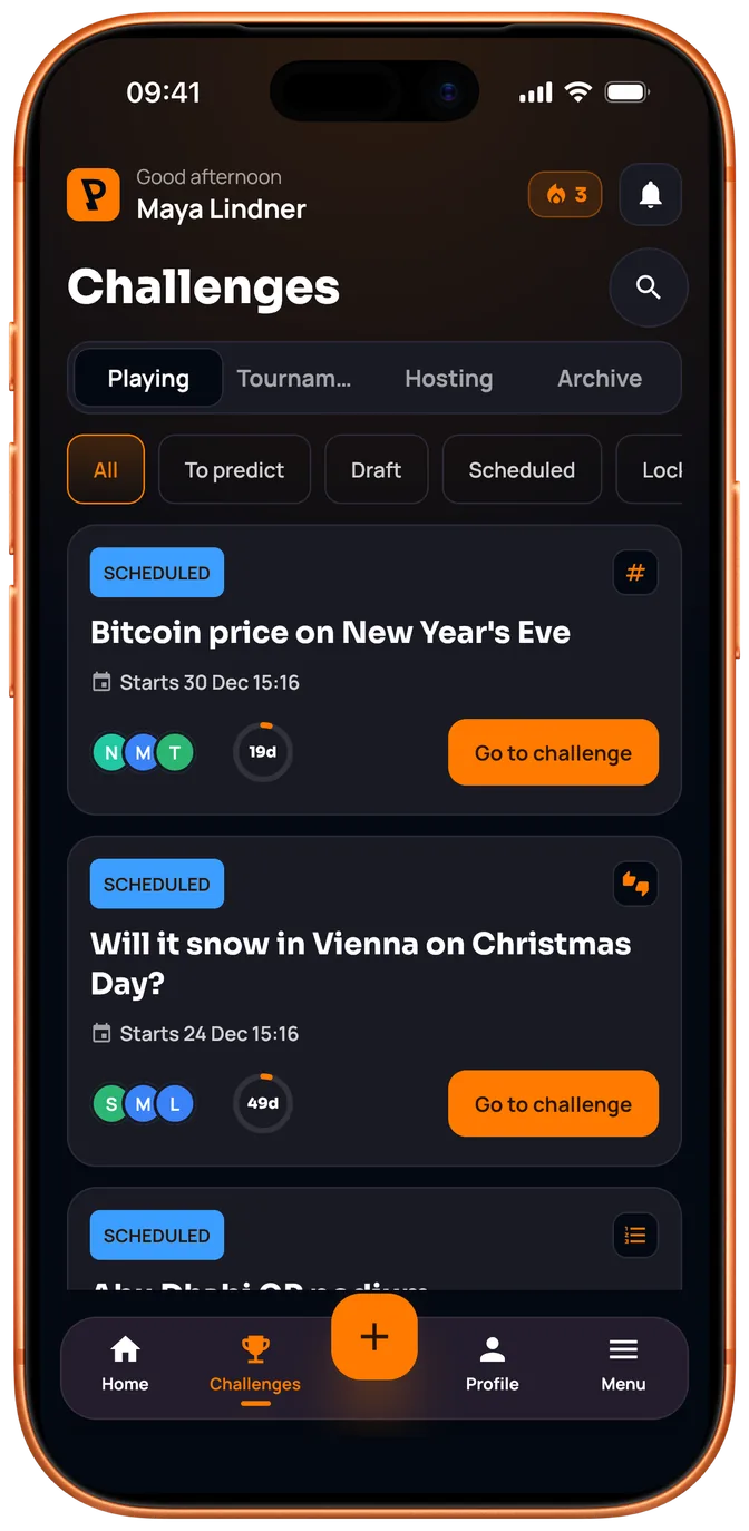 The challenges list: Bitcoin on New Year's Eve, snow on Christmas Day and a Formula 1 podium.